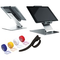 Durable Tabletop Tablet Stand, Adjustable Tilt, Silver - Get 5 Cavoline Cable Management Grip Ties Free