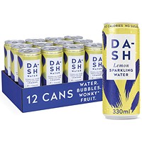 Dash Lemon Sparkling Water, Cans, 330ml, Pack of 12