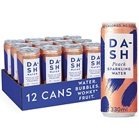 Dash Peach Sparkling Water, Cans, 330ml, Pack of 12