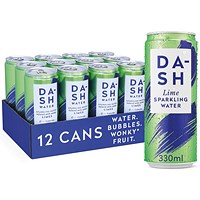 Dash Lime Sparkling Water, Cans, 330ml, Pack of 12