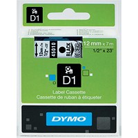 Dymo 45010 D1 Tape, Black on Clear, 12mmx7m Dymo 45010 D1 Tape, Black on Clear, 12mmx7m