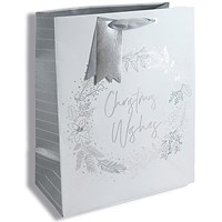 Eurowrap Silver Wreath Design Christmas Gift Bags, Large, Silver, Pack of 12