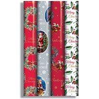 Eurowrap Traditional Christmas Gift Wrap, 4 Metres, Assorted, Pack of 42