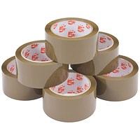 5 Star Packaging Tape, Polypropylene, 48mm x 66m, Buff, Pack of 6