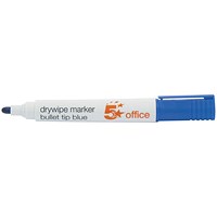 5 Star Drywipe Marker, Bullet Tip, Blue, Pack of 12