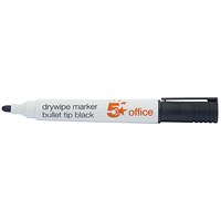 5 Star Drywipe Marker, Bullet Tip, Black, Pack of 12