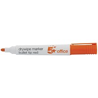 5 Star Drywipe Marker, Bullet Tip, Red, Pack of 12