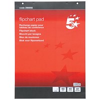 5 Star Flipchart Pad, Perforated, 40 Sheets, A1, Plain, Pack of 5