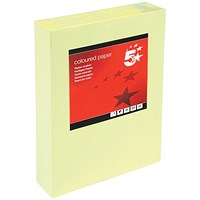 5 Star A4 Coloured Paper, Pastel Yellow, 80gsm, Ream (500 Sheets)