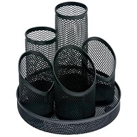 5 Star Mesh Pencil Pot with 5 Tubes, Scratch-resistant with Non-marking Base, Black