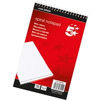 5 Star Headbound Spiral Notepad, 127x200mm, Ruled, 300 Pages, Pack of 10