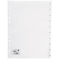 5 Star Plastic Index Dividers, 1-10, A4, White