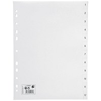 5 Star Plastic Index Dividers, 1-12, A4, White