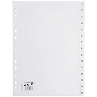 5 Star Plastic Index Dividers, 1-15, A4, White