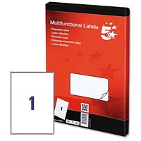 5 Star Multipurpose Laser Labels, 1 per Sheet, 199.6x289.1mm, White, 100 Labels