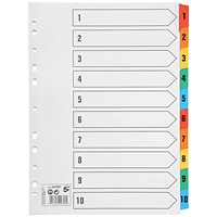 5 Star Index Dividers, 1-10, Multicoloured Mylar Tabs, A4, White