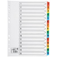 5 Star Index Dividers, 1-15, Multicoloured Mylar Tabs, A4, White