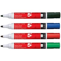 5 Star Drywipe Marker, Bullet Tip, Assorted Colours, Pack of 12