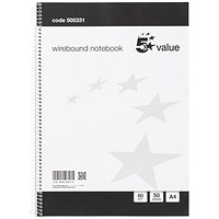 5 Star Value Wirebound Notebook, A4, Ruled, 100 Pages, Pack of 10