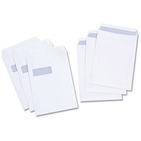 5 Star Value C4 Pocket Envelopes, Window, White, Press Seal, 100gsm, Pack of 250