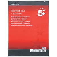 5 Star Flipchart Pad, Perforated, 40 Sheets, A1, Feint, 20mm Square, Pack of 5