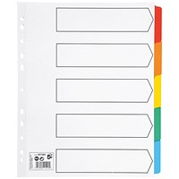 5 Star Maxi Index Dividers, Extra Wide, 5-Part, Multicoloured Mylar Tabs, A4, White