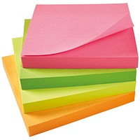 5 Star Sticky Notes, 76x76mm, Assorted Neon, Pack of 12 x 100 Notes