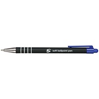 5 Star Ballpoint Pen, Soft Grip, Blue, Pack of 12