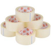 5 Star Packaging Tape Roll, Low Noise, Polypropylene, 50mmx66m, Clear, Pack of 6