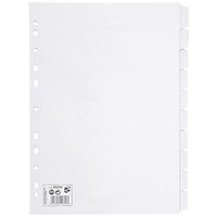 5 Star Subject Dividers, 10-Part, A4, White, Pack of 10