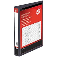 5 Star Presentation Binder, A4, 4 D-Ring, 25mm Capacity, Black, Pack of 10