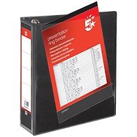 5 Star Presentation Binder, A4, 4 D-Ring, 50mm Capacity, Black, Pack of 10