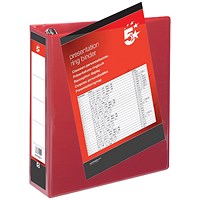 5 Star Presentation Binder, A4, 4 D-Ring, 65mm Capacity, Red, Pack of 10