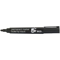 5 Star Eco Permanent Markers, Black Bullet Tip, Pack of 10