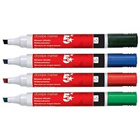 5 Star Drywipe Markers, Chisel Tip, Assorted, Pack of 4