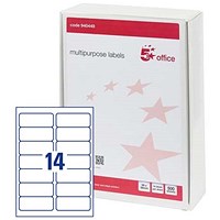 5 Star Multipurpose Laser Labels, 14 per Sheet, 99x38mm, White, 7000 Labels