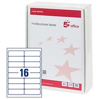 5 Star Multipurpose Laser Labels, 16 per Sheet, 99x34mm, White, 8000 Labels