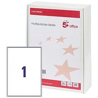 5 Star Multipurpose Laser Labels, 1 per Sheet, 200x288mm, White, 500 Labels