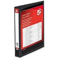 5 Star Presentation Binder, A4, 2 D-Ring, 25mm Capacity, Black, Pack of 10