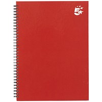 5 Star Hard Cover Wirebound Notebook, A4, Ruled, 140 Pages, Berry, Pack of 5