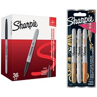 Sharpie Permanent Marker Fine Black (Pack of 36) - Get Sharpie Metallic Permanent Marker Pen, Fine, Gold, Silver and Bronze, Pack of 3 Free