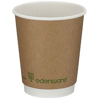 Edenware Double Wall PLA Lined Coffee Cup, 227ml, Kraft, Pack of 500