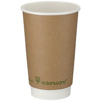 Edenware Double Wall PLA Lined Coffee Cup, 454ml, Kraft, Pack of 500