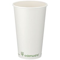 Edenware Single Wall PLA Lined Coffee Cup, 16oz, White, Pack of 1000