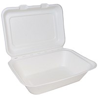 Bagasse Clamshell Regular Meal Box, 178x127mm, White, Pack of 500