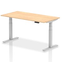 Air Height Adjustable Desk, 1600mm, Silver Legs, Maple