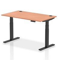 Air 1400mm Rectangular Height-Adjustable Desk, Black Leg, Beech