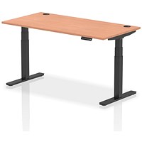 Air 1600mm Rectangular Height-Adjustable Desk, Black Leg, Beech