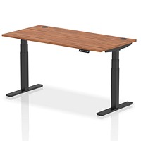 Air 1600mm Rectangular Height-Adjustable Desk, Black Leg, Walnut