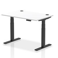 Air 1200mm Rectangular Height-Adjustable Desk, Black Leg, White